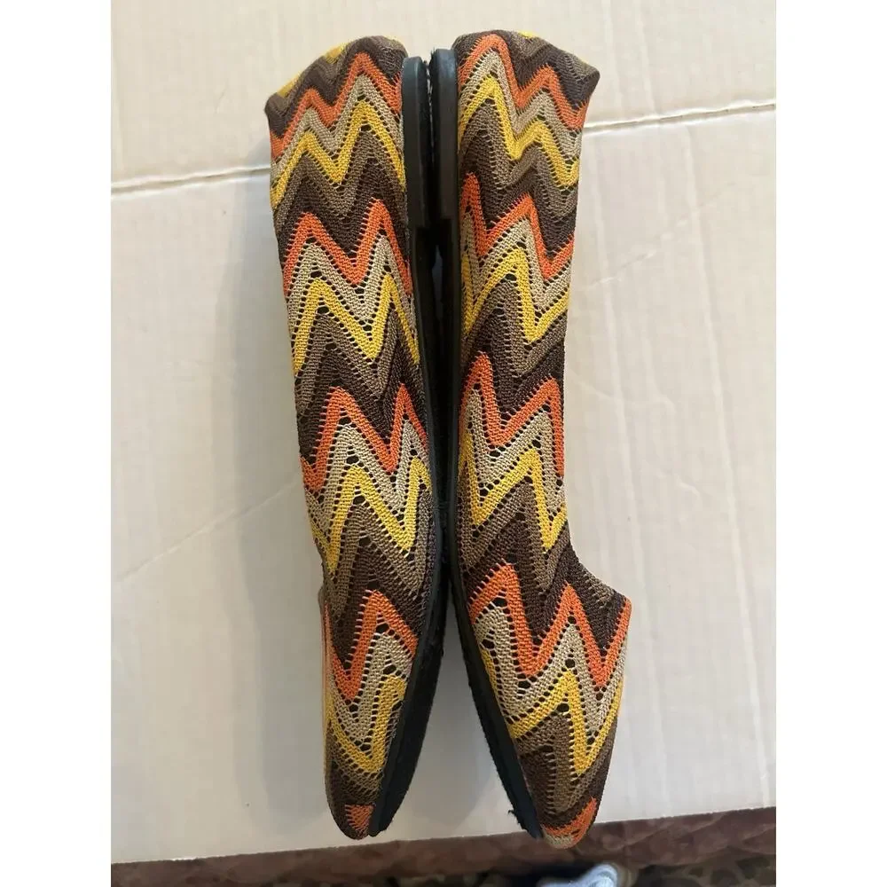 Kalli Women's Crochet Flats Size‎ 10M Brown Zig Zag Textile Shoes 70s Hippie